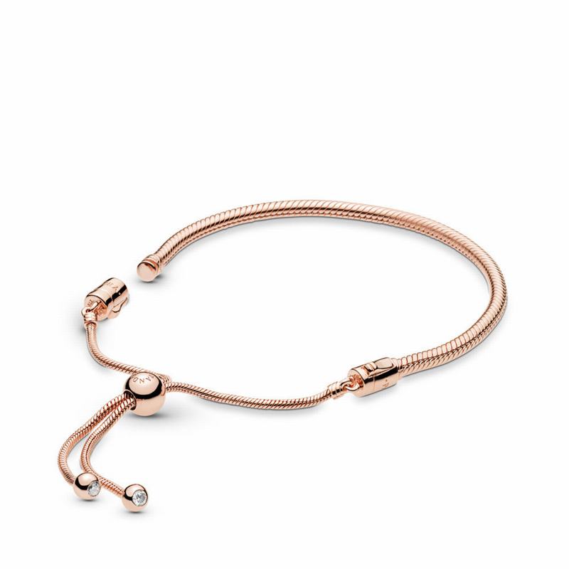 Pandora Moments Snake Chain Slider Bracelet Ireland - Pandora Rose/Silicone/Cubic Zirconia - 235017U